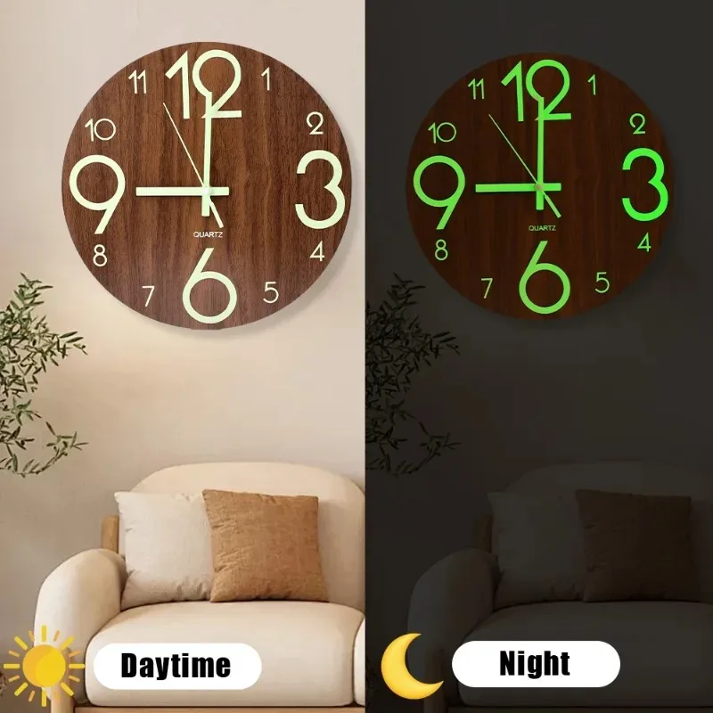 Nowoczesny fluorescencyjny zegar ścienny 3D bez tykania. Nordycki styl, 30cm, cichy świecący 🌙⏰